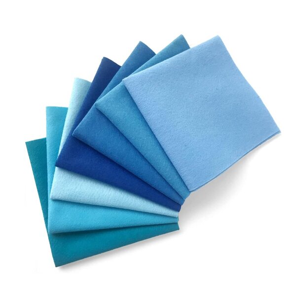 7 Pieces Blue Felt Fabric Bundle Crafting Sewing Supplies 18" x 18" Each Assorte - Picture 3 of 11